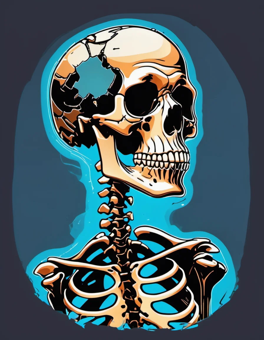 breathtaking vector cartoon illustration of vintage photo, film damage, double exposure, x-ray of abnormal skeleton <lora:Vector cartoon illustration-000008:1>
