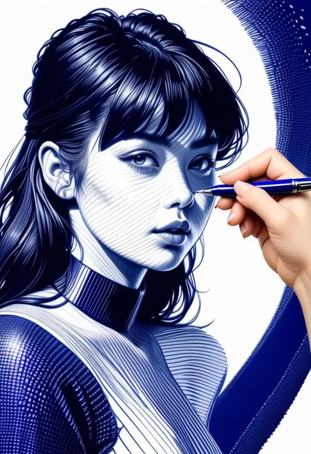 masterpiece, best quality, Ballpoint pen painting, 1girl