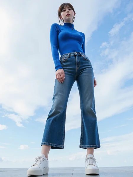 There are wonderful studio lights and various reflections,
18yo beautiful cute girl with blushing and female orgasm.skin naturally showing the texture of blood vessels and detailed pale skin,
--,
<lora:Nakajo_Ayami_f1:1>,she is Nakajo Ayami,
(Cashmere_turtleneck:1.4),(Cropped_flare_jeans:1.3),(White_sneakers:1.2), a low-angle,fashion-forward image of a asian korean supermodel,The dramatic upward perspective against a sky with soft clouds creates a sense of power and poise,emphasizing the bold and confident stance of the model. The vibrant blue of the supermodel contrasts beautifully with the sky,making the outfit the centerpiece of the scene.,,#天空ä½è§åº¦