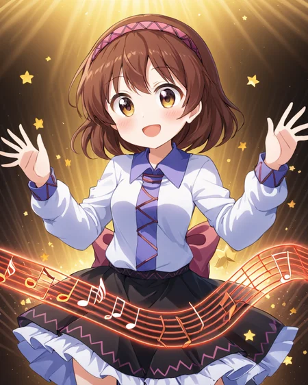 tsukumo yatsuhashi,1girl, open_mouth, solo, smile, hairband, musical_note, skirt, instrument, blush, shirt, long_sleeves
<lora:tsukumo_yatsuhashi_image372_2023-12-20-000025:1>,star-shaped_pupils,symbol-shaped_pupils,. gorgeous,key visual, vibrant, studio anime,award-winning, professional, highly detailed,high budget, cinemascope