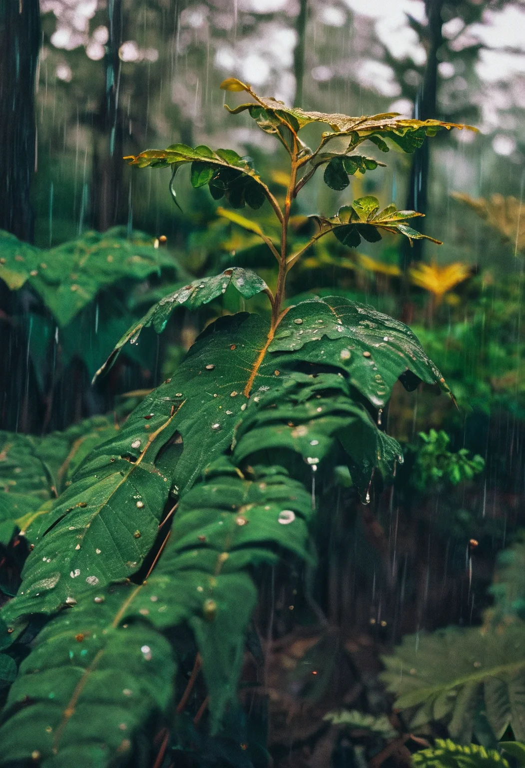 score_9, score_8_up, score_7_up, forest, plant close-up, rain, highly detailed, film grain, <lora:zy_Realism_Enhancer_v2:1>