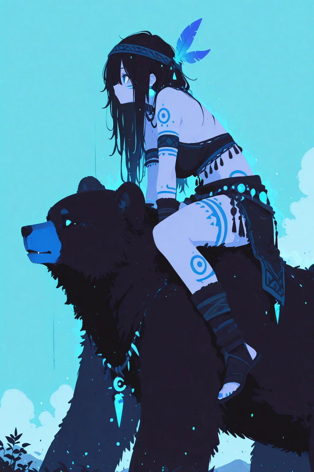 masterpiece, best quality, good quality, newest, highres, absurdres, 
BREAK
1girl,dynamic pose, leaning forward, bare shoulders,tribal,bear_riding,
BREAK
Ethereal Brushstroke,Flat vector illustration,h4ra_illu,momosp
BREAK
 <lora:illustriousXL_stabilizer_v1.23:0.3> <lora:XXX477:0.75> <lora:NOOB_vp1_detailer_by_volnovik_v1:0.3> <lora:Flatline - Illus x Niji:1.3> <lora:hara_id_21:0.85> <lora:Illustrious:0.15> <lora:MomoSweetSpaceILL:0.8> <lora:ponyv6_noobE11_2_adamW:0.45>