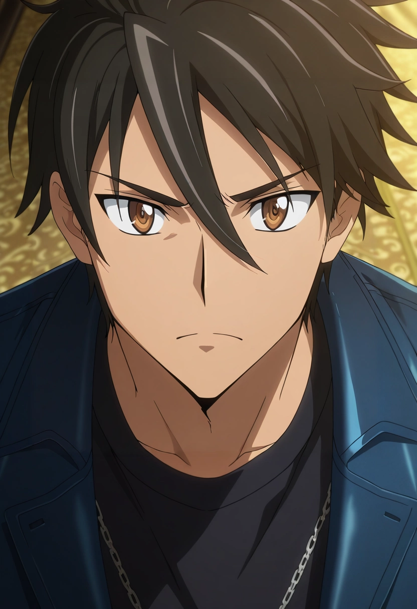 masterpiece, best quality, intricate details, anime screencap, anime coloring, official style, , 1boy, solo, male focus, <lora:takashi_komuro_ilxl:0.92>, takashi_komuro, black hair, brown eyes, short hair, hair between eyes, , gangster costume