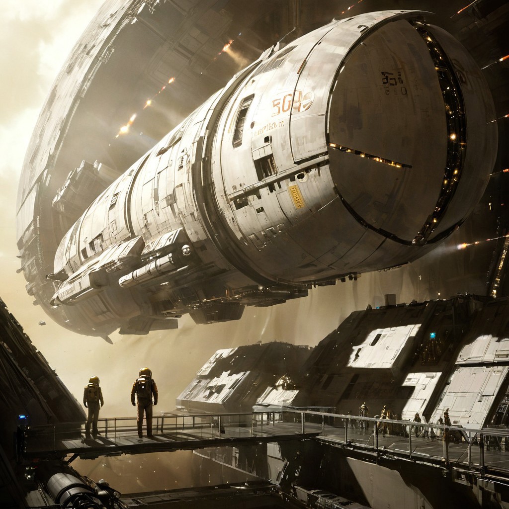 ((fisheye lens effect, immersive cinematic concept-art, ultra-detailed hyperrealism)), "piloting your personal shuttle into the enormity of the cylindrical space habitat was always a bit of a surreal experience, gazing up out of the cockpit to watch the slow rotation of the humongous cylinder turn around you, [it almost feels flying into the mouth of some giant mechanical beast], and seeing all the twinkling lights of the various apartments, shops, and the various spacecraft repair bays that lined the curvature of the vast cylinder made you wonder just how many people lived on this habitat, it had to be millions at least, making their living inside this bastion  against the cold reaches of hard vacuum space."
