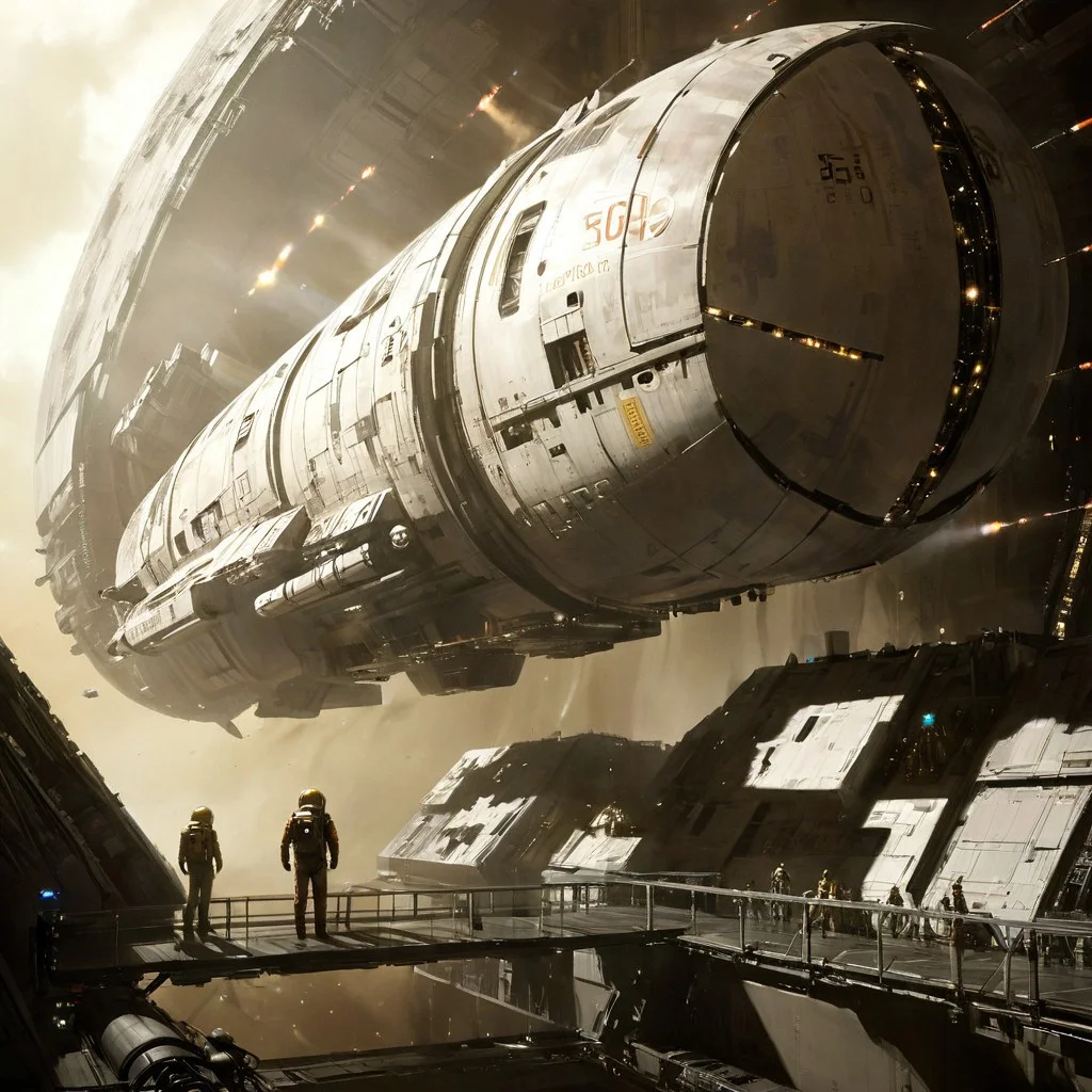 ((fisheye lens effect, immersive cinematic concept-art, ultra-detailed hyperrealism)), "piloting your personal shuttle into the enormity of the cylindrical space habitat was always a bit of a surreal experience, gazing up out of the cockpit to watch the slow rotation of the humongous cylinder turn around you, [it almost feels flying into the mouth of some giant mechanical beast], and seeing all the twinkling lights of the various apartments, shops, and the various spacecraft repair bays that lined the curvature of the vast cylinder made you wonder just how many people lived on this habitat, it had to be millions at least, making their living inside this bastion  against the cold reaches of hard vacuum space."