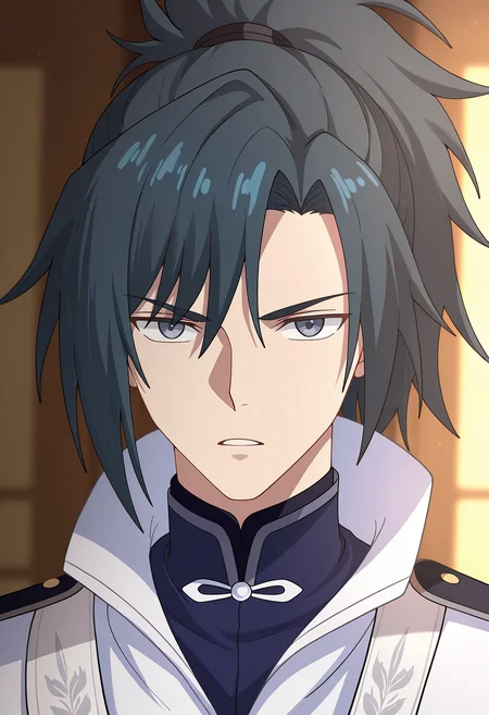masterpiece, best quality, amazing quality,high resolution, intricate details,official style,depth of field,anime coloring,anime screencap  , , , 1boy, solo, male focus,  <lora:yang_kai:0.93>,yang kai,black hair,grey eyes,short hair,ponytail hair,parted lips,portrait