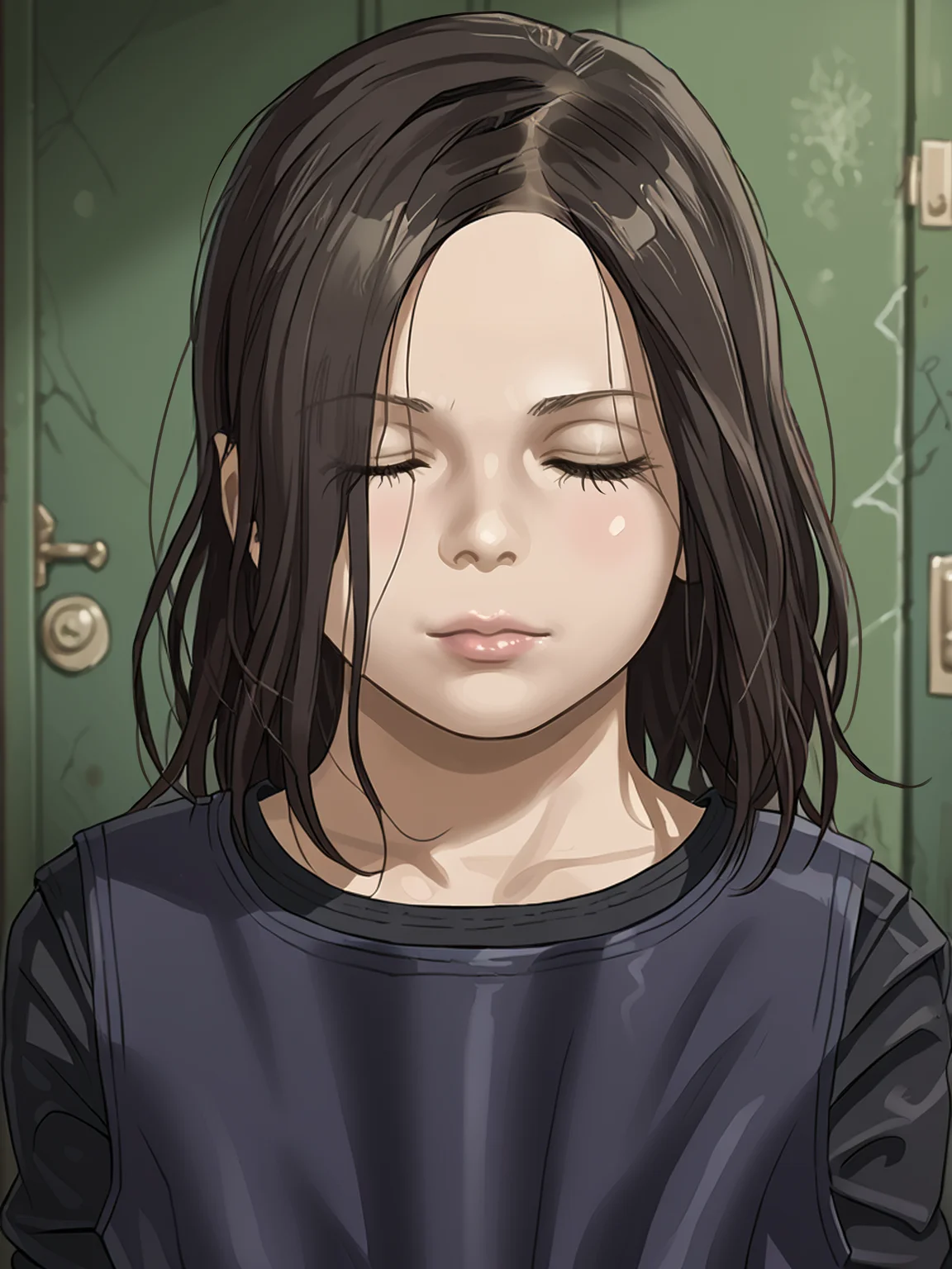 realistic, 1girl, source_anime, score_9, <lora:zPDXL3:0.8> <lora:Pony_DetailV2.0:0.85> asymmetrical
darkness, nighttime, <lora:Based Eveline:1> sevenline,
closed eyes, kissy face, lips puckered