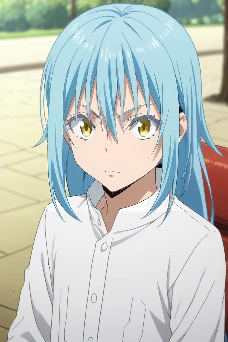 score_9, score_8_up, score_7_up, score_6_up, score_5_up, score_4_up, BREAK source_anime, anime screencap, anime coloring, official style, looking at viewer, , depth of field, 1other, androgynous, solo, <lora:rimuru_tempest_pony:0.96>, rimuru_tempest, blue hair, yellow eyes, long hair, bangs, hair between eyes, , , , <lora:sdxl_lightning_8step_lora:1>