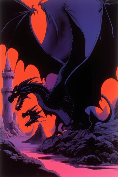 <lora:Ralph Bakshi Style:1>Ralph Bakshi Style - blacklight, animation by ralph bakshi, 1977 flight of dragons animated movies 750