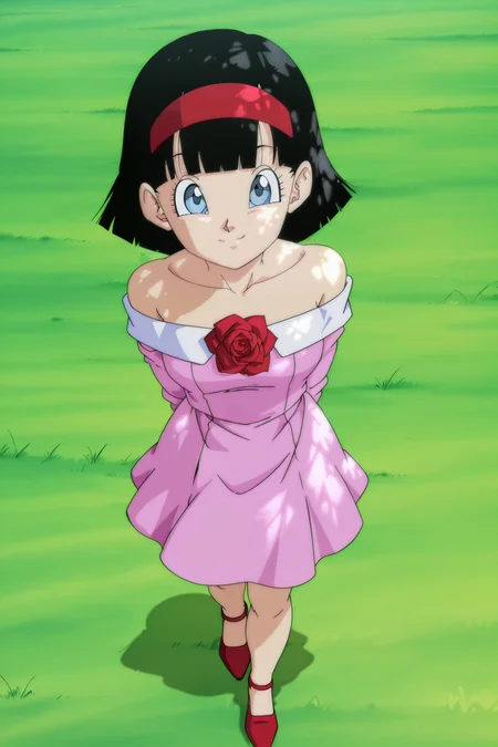 anime screencap, masterpiece, best quality, amazing quality, very aesthetic, absurdres, newest, (scenery, volumetric lighting), official style,
videl, dragon ball super, pink formal dress, official style, 1girl, solo, looking at viewer, smile, short hair, bob cut, blue eyes, nature, black hair, outdoors, bare shoulders, full body, red high heels, rose, arms behind back, red footwear, pink dress, two tone dress, off shoulder dress, red hairband, from above, bangs, collarbone, raised eyebrows, short dress, dappled sunlight, closed mouth, eyelashes, dappled sunlight, grass, field,
<lora:Videl_IL_v2:0.8>