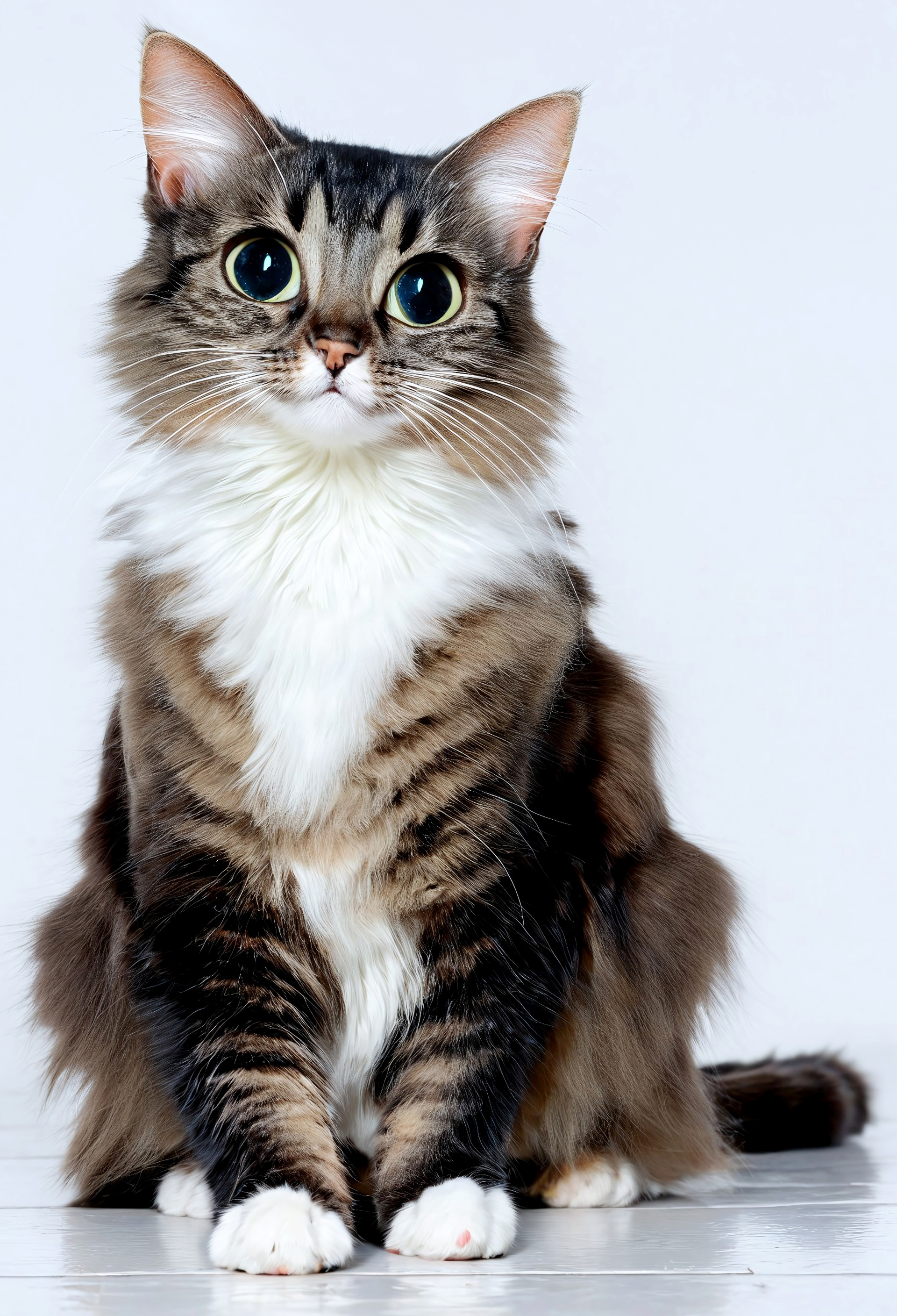 score_9, score_8_up, score_7_up, realistic, 1cat, solo, cute, sitting on a cloud in the sky, (((molly:1.2))), cat ears, angel wings, halo, long cat tail, sitting on floor, looking up at viewer, big eyes, perfect paws, meowing, ((simple white background))