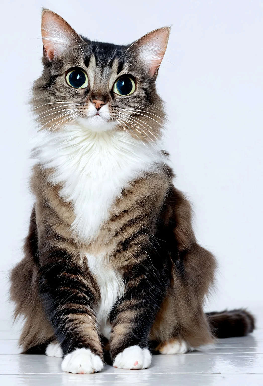 score_9, score_8_up, score_7_up, realistic, 1cat, solo, cute, sitting on a cloud in the sky, (((molly:1.2))), cat ears, angel wings, halo, long cat tail, sitting on floor, looking up at viewer, big eyes, perfect paws, meowing, ((simple white background))