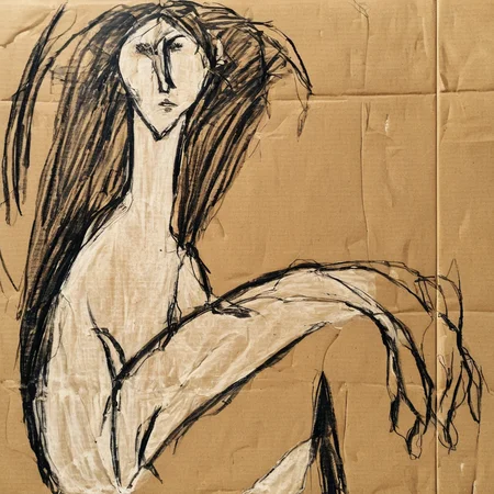 <lora:SDXL_Cardboard_drawings_Sa_May_V4:1> Cardboard drawings a woman sitting with long hair.
