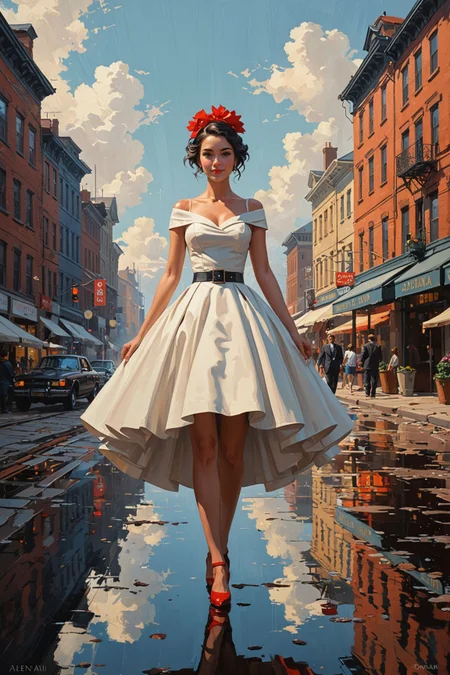 by Alena Aenami and [Jack Vettriano|Dean Cornwell] in the style of [Ray Caesar:Cynthia Sheppard:0.25]