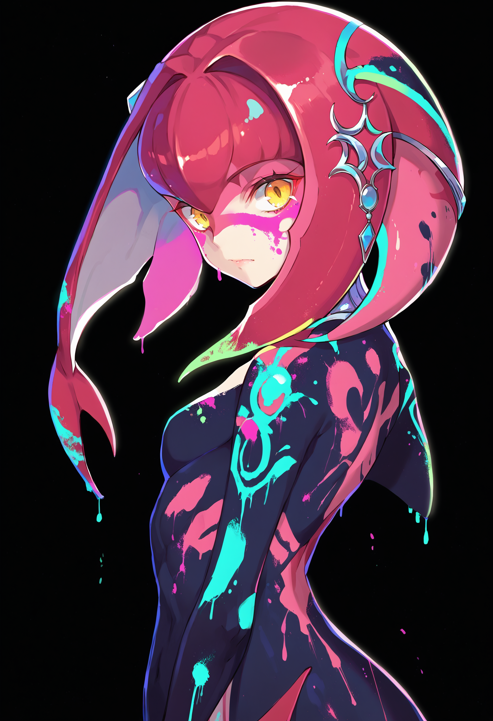 score_9, score_8_up, score_7_up, score_6_up, source anime,
ultraviolet, 1girl, solo, paint splatter, bodypaint, black background, glowing skin, backlighting,
Mipha 
 <lora:ultraviolet_raver_reg_v10:1>