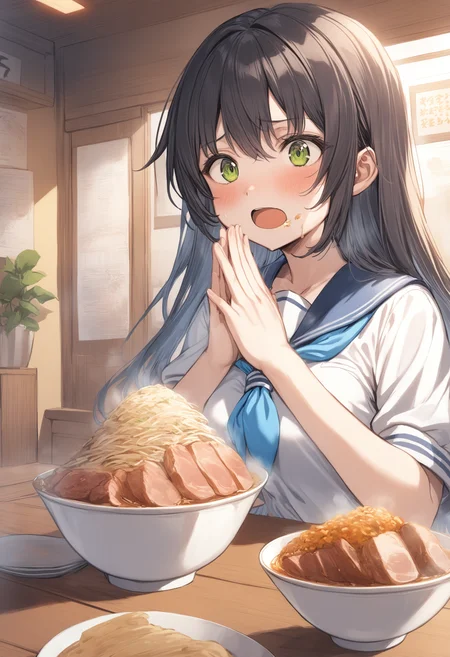 1girl, <lora:sdxl2-flat2-512b:-1>,medium breasts,school uniform,
<lora:jirouXLv1:0.6>,jirou,
food, chopsticks, ramen, bowl, open mouth,upper body, own hands together, indoors, hands up, palms together, egg, meat, vegetable, hungry, restaurant, hands together,
best quality,medium quality,