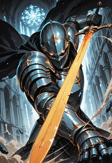 embedding:IllusP0s, codex sss chroma
1boy, solo, upper_body, dynamic_angle, cinematic_lighting, sword_pointed_at_viewer, knight, full_armor, shattered_armor, light_sword, church_ruins, glowing_eyes, intense_expression, tattered_cape, shadow, dust_particles
gothic_architecture
dynamic pose, foreshortening, extreme perspective