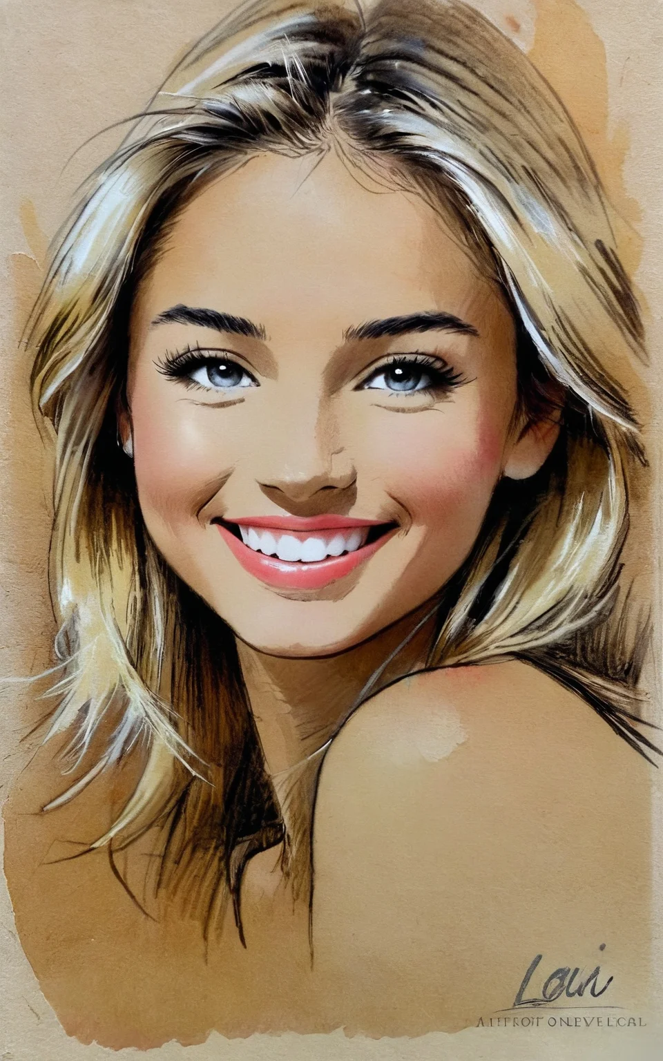 blond attractive girl by LOUI JOVER, sketch, traditional media, solo, smile,
<lora:LOUIJOVER#SXDL1.0#by Loui Jover#v2.00#-000006-rs.sv_fro.0.999-nr.0128:0.85>