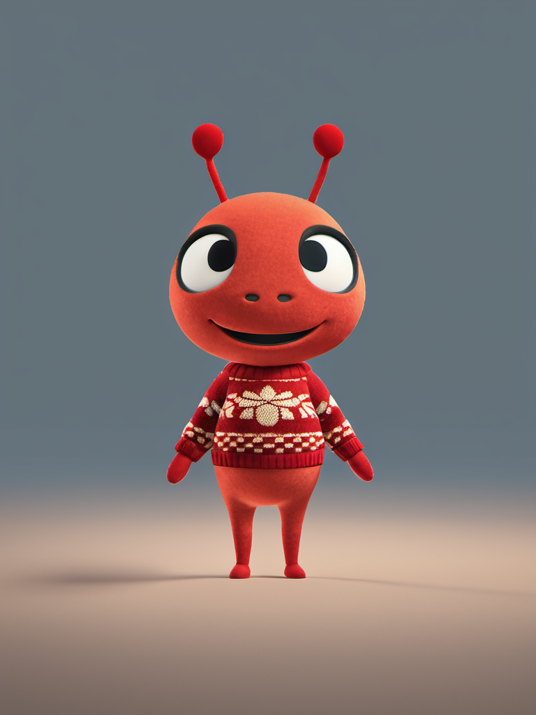 best quality,master piece, highly detailed,acs style,close up of a cute Ant wear red sweater costume standing,solo,simple background,octane render, volumetric, dramatic lighting, <lora:acs-000015:0.9>
