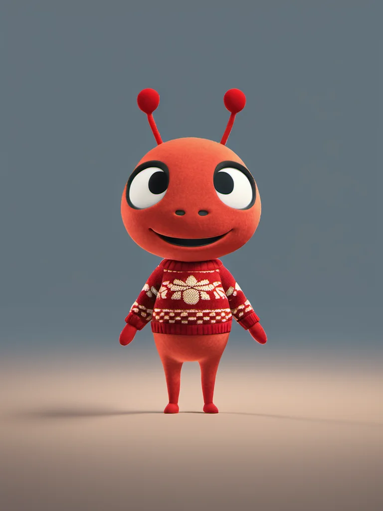 best quality,master piece, highly detailed,acs style,close up of a cute Ant wear red sweater costume standing,solo,simple background,octane render, volumetric, dramatic lighting, <lora:acs-000015:0.9>