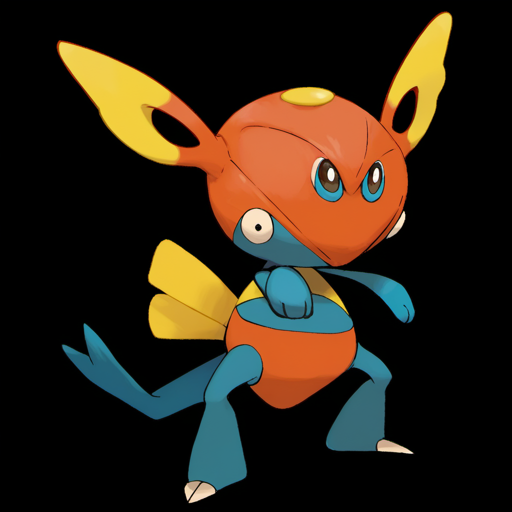 source_furry, rating_safe,  <lora:pokemon_pony_xl:1.0>, Type: Steel, Type: Psychic, Egg Group: not obtainable, is a small, white, humanoid Pokémon, It has short, stubby legs and comparatively longer arms, There are flaps on the underside of its arms, which give the impression of long sleeves, On its belly is a curved seam, which conceals a third eye, known as its "true" eye, Additionally, has a normal pair of ovalish eyes on its face, with small, blue triangular markings underneath, On its head is a large, yellow structure with three points extending outward: one from the top and one on either side, On each point is a teal tag, known as a "wish tag", A rounded extension hangs from either side of the yellow structure, framing  face, Two yellow streamers flow from  back, resembling comet tails, score_9, score_8_up, score_7_up, score_6_up, score_5_up, score_4_up
