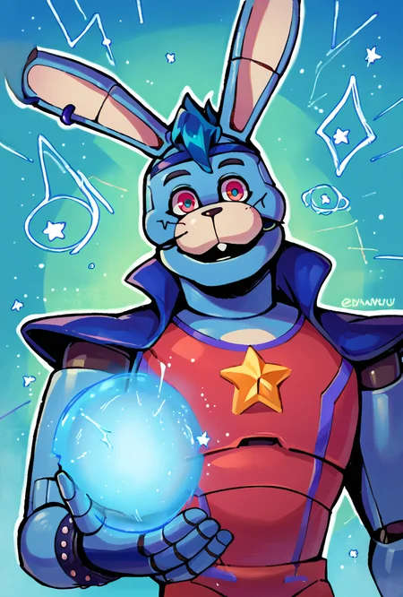 score_9, score_8_up, score_7_up,, good quality ,, character focus, solo, , best quality , detailed background, <lora:glambon-10:1> glambon, rabbit ears, male focus, , solo, star (symbol), robot, white outline, stars, cyan background, cowboy view, <lora:Big_Bang_Attack__Biden_Blast_Meme:1> b1gb4ng, looking at viewer, upper body, hand out, energy ball in hand, aura, close up