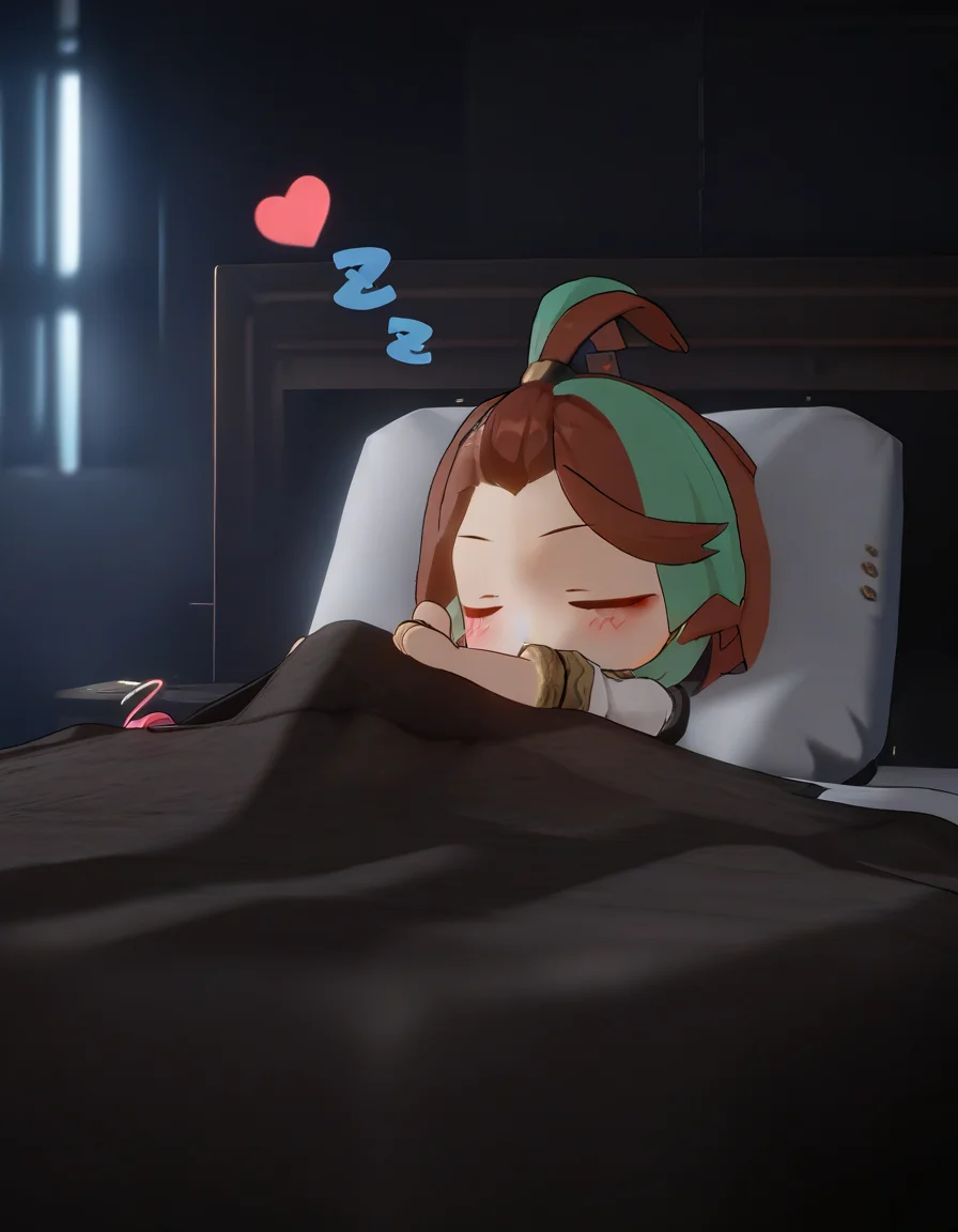 <lora:andi_noob>,3dandi,3d,1girl,solo,brown hair,shirt,short hair,multicolored hair,green hair,heart,
chibi,zzz,sleeping,eyes closed,cinematic angle,cinematic lighting,dark,bed sheet,pillow,peeing,wet,egg vibrator,blush,
masterpiece,best quality,very aesthetic,absurdres,
