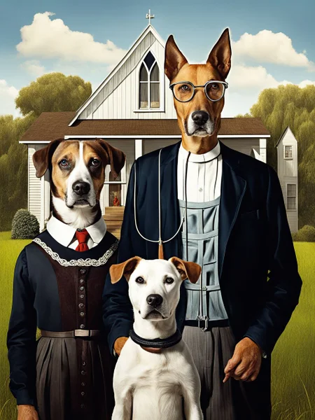 American gothic HuWoof <lora:SDXL_HuWoof_LoRA:1>