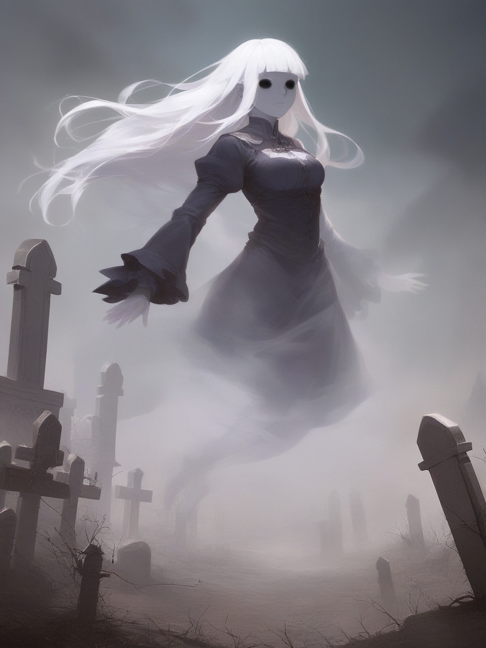 raw photo, (ghost:1.2), (transparent:1.2), floating, futanari, erection, solo, graveyard, breasts, legs, long hair, white hair, hime cut, mist, fog, (multiple arms:0.7), black eyes,
<lora:Aether_Ghost_v1.1_LoRA:1.2>, score_9, score_8_up, score_7_up,