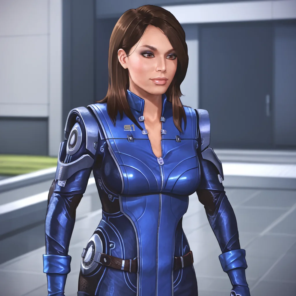 <lora:ashleymasseffect_pony_v1:1> AshleyMassEffect, 1girl, brown hair, bodysuit, gloves, long hair, brown eyes, cowboy shot, lipstick,eyeshadow, cowboy shot
