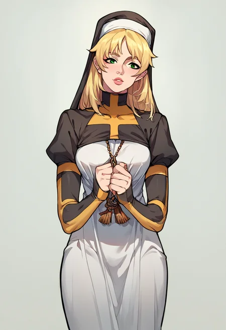 score_9,score_8_up,score_7_up,source_anime,zPDXL3,
*//*,<lora:Claires_quest_ArtStyle-Pony:1>,claire_quest,1girl,solo,blonde hair,long hair,green eyes,nun,breasts,lips,