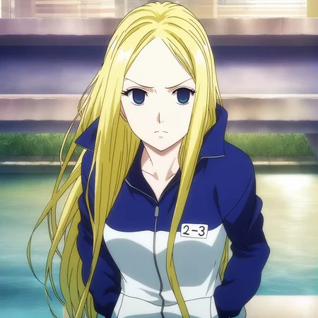 sharp focus, pixiv masterpiece, score_9, score_8_up, source_anime, score_7_up, best quality, high res, absurd res, BREAK
<lora:Nino_arakawa_under_the_bridge_illu_v38:1>,nino_arakawa_il, (1girl, solo:1.5), blonde_hair, blue_eyes, blue_white_tracksuit, number_tag, long_hair,(anime_screencap:1.1), riverside, upper body, hands_in_pockets