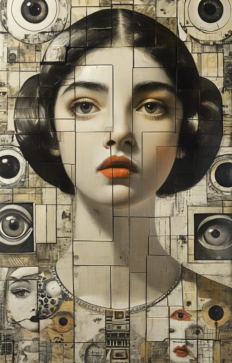 masterpiece,best quality,<lora:tbh150-sdxl:0.9>,style of Piero Fornasetti, tech genius teenage girl