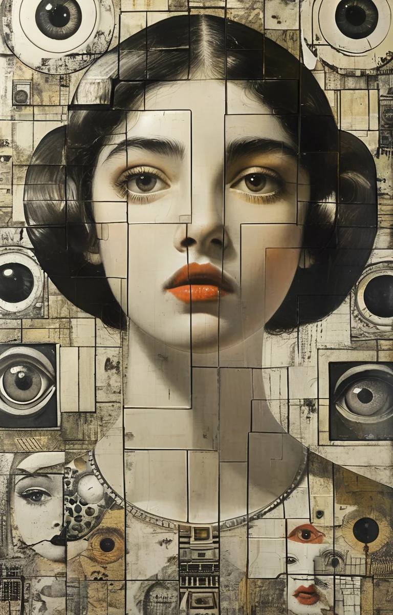 masterpiece,best quality,<lora:tbh150-sdxl:0.9>,style of Piero Fornasetti, tech genius teenage girl