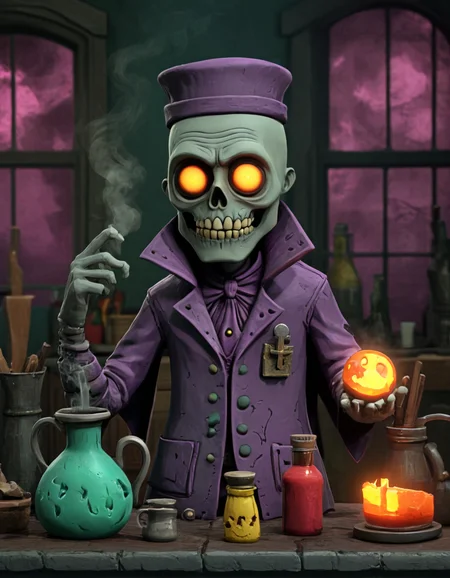 novuschroma51 style dark alchemist's workshop with sinister potions, eerie glow <lora:novuschroma51 style_claymation:1>