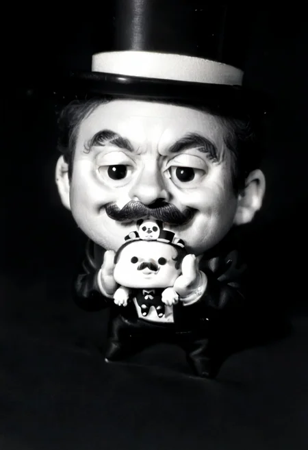 ((((((black and white,chibi)))))),((small man with mustache, top hat, kenbis, chibi, chibi, male only, male, male chibi, monocle, art deco, thick mustache, comically large mustache, handlebar mustache, tiny, multiple men, shrunk, microxl, some little guys, high angle, from above)), bwMovies, realistic, photo, vintage photo, ((very small man, small man, a small man, a man who is small, a small man)), an unapologetically small human male, black and white, smiling, very happy, euphoric, ecstatic, wonderful small men, large smile, huge smile