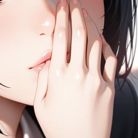 masterpiece, best quality, amazing quality, very aesthetic, absurdres, newest, 1girl, solo, close-up, portrait, perfect anatomy, delicate hands, elegant fingers, soft skin, natural pose, relaxed hand position, detailed nails, realistic skin texture, cinematic light, film-style contrast, soft shadows, depth of field