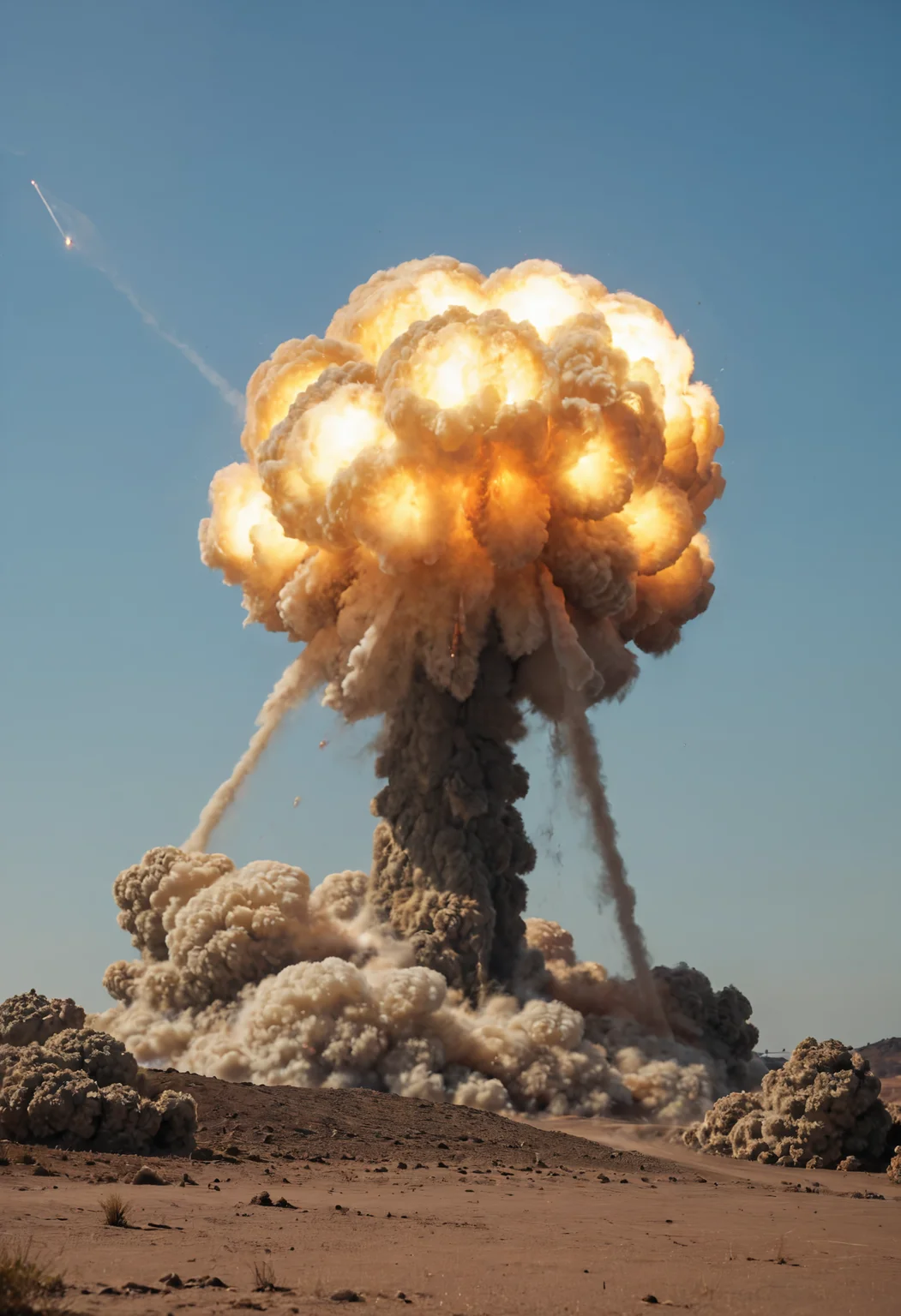 score_9_up, score_8_up, masterpiece, realistic, 8k, shallow depth of field, cinematic,((nuclear explosion in the background:1.6)), explosion, ((nuxxx, n6cl3ar 3xpl0s10n, nuclear explosion cloud)).  <lora:nuclear_explosion_XL_LoRA_0.2-000002:0.8>. 1girl, massive breasts, seductive