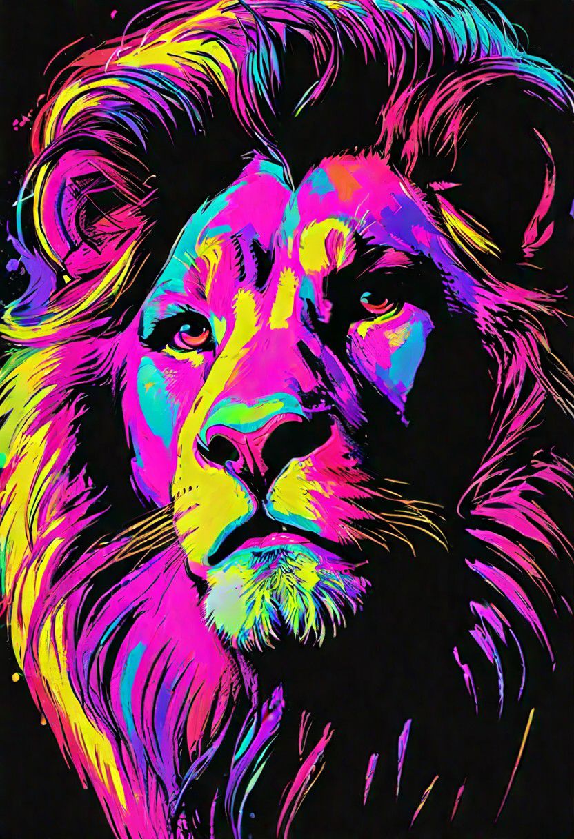 impactful color paint of, a menacing Lion, with dreadlock hair, highly detailed, vibrant colors , 8k, sharp, professional, clear, high contrast, high saturated, , vivid deep blacks, crystal clear