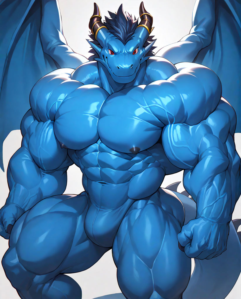 source_furry,score_9,score_8 up,score_7 up,score_6 up,male,anthro,furry,1boy,solo,blue_dragon,dragon,wings,horns,blue body,red eyes,muscles,muscular,bodybuilder,abs,pectorals,biceps,huge muscles,large muscles,hyper muscles,<lora:Blue_Dragon:0.9>,Muscles Hyper Buff,Hyper Muscles Bigger,Hyper Muscular Pumps,<lora:Realistic_Hyper_Muscles:0.8>,