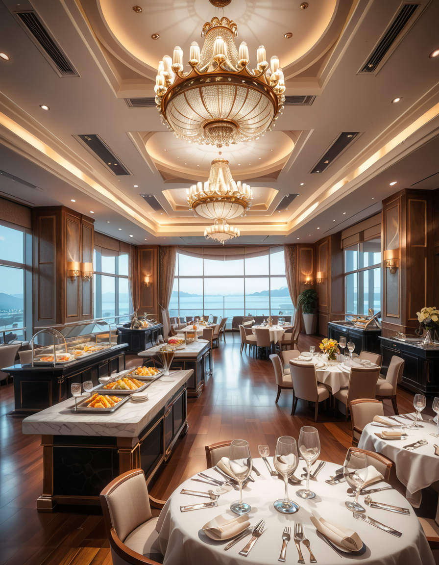 <lora:SDXLFaeTastic2400:0.4> <lora:extremely_detailed:0.4> extremely detailed
A grand and opulent buffet hall with high ceilings, adorned with intricate chandeliers casting a warm golden glow. The hall is lined with long, elegantly decorated tables covered in fine white linen, showcasing an extravagant selection of gourmet dishes. Silver chafing dishes gleam under soft ambient lighting, filled with delicacies such as succulent roasted meats, fresh seafood on ice, and vibrant platters of exotic fruits. Ornate floral arrangements and carved ice sculptures serve as centerpieces, enhancing the grandeur of the setting. In the background, tall arched windows with heavy velvet drapes reveal a breathtaking city skyline. Guests in elegant evening attire mingle, holding fine crystal glasses filled with champagne, adding to the sophisticated and lavish atmosphere.
luxurious buff3t h4ll,  <lora:luxurious_buff3t_h4ll-p:1>, Masterpiece,best quality,hi res,8k,hi res,8k,award winning,(sharp focus, intricate, highly detailed),