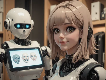 A customer service robot equipped with an interactive display that mimics facial expressions with remarkable accuracy. As it speaks, the synthetic skin around its mouth moves fluidly, exposing a row of near-perfect human-like teeth that make its expressions unnervingly realistic. Positioned in a high-end retail store, it analyzes shoppers' emotions, adapting its tone and gestures to provide an optimized experience. Yet, despite its flawless programming, thereâs something unsettling about the way it smilesâtoo perfect, too calculated, as if it understands more than it should. The fine line between helpful and uncanny defines its role in the style of ckcc.
<lora:ral-rbotth-flux:0.7> <lora:ck-chromatic-crusade_r1:0.8>