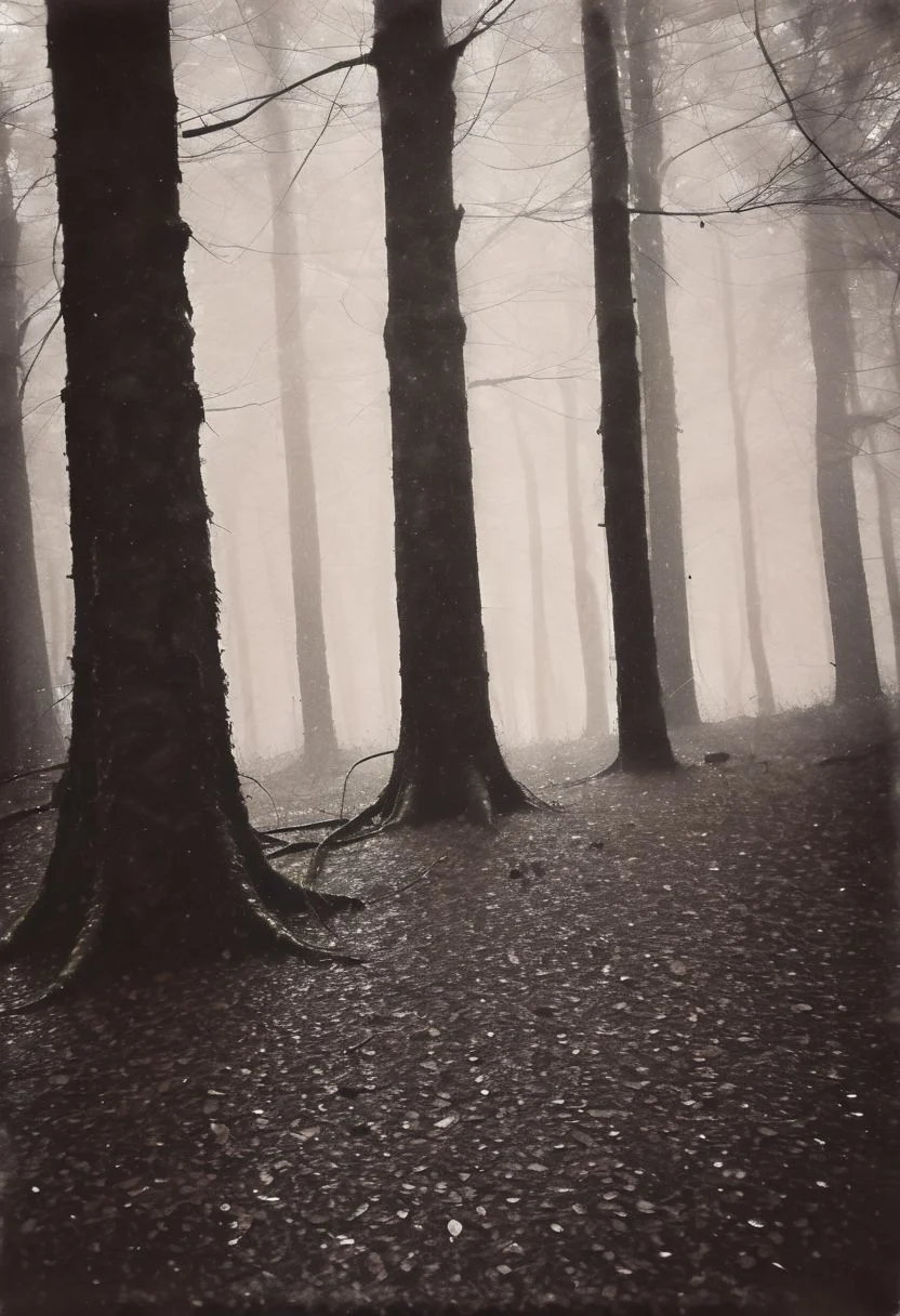 lith_argenta_beh1r, instagram photo, a rainy and foggy forrest, hard shadows, film grain
