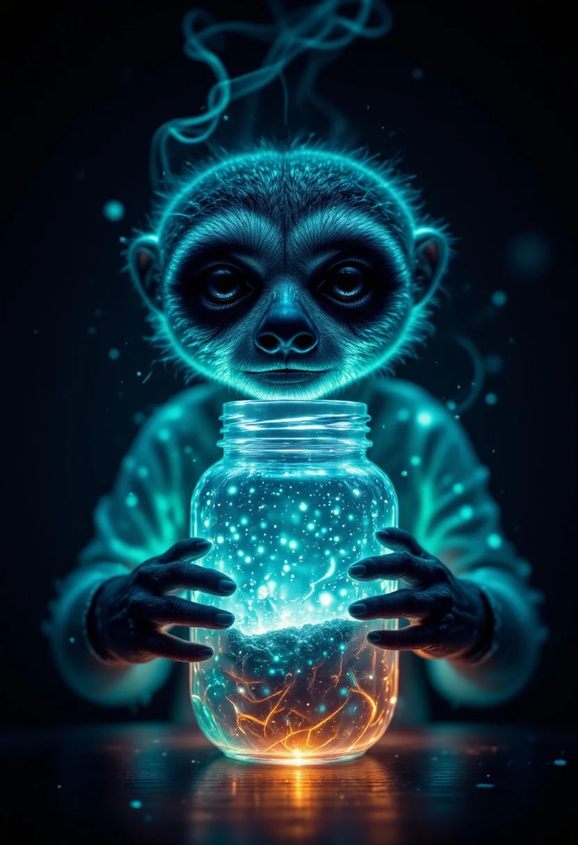 A sloth holding a jar filled with captured starlight—the glow seeps through their fingers, casting long shadows shaped like thorny vines.
,sss, translucent, aidmasoftglow, aidmaGlow, overexposed, aidmafluxpro1.1