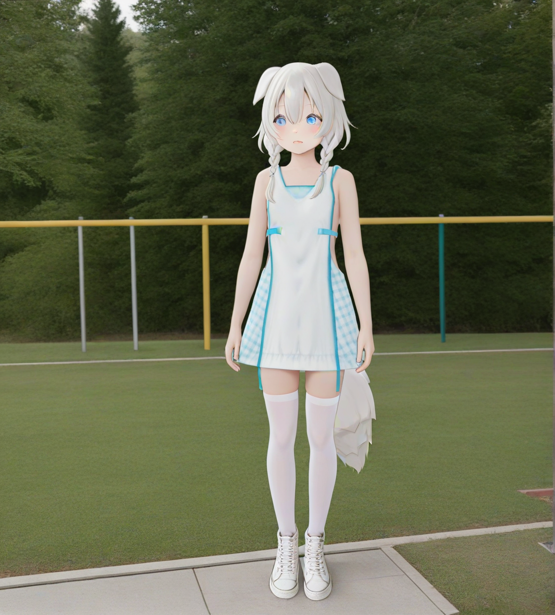 <lora:con_dog_girl:1>,1girl, 
con dog girl,dog tail,droopy ears,dog ears,white hair,short hair,braided sidelocks,blue eyes,double-parted bangs,
hair ornament,
white sleeveless dress,sideless outfit,
white thighhighs, white sneakers, 
standing, 
very awa, masterpiece, best quality, highres, absurdes,amazing quality,very aesthetic,intricate details, <lora:hand 5.5:1>