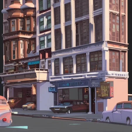 gotham, newyork apartmentbuilding, brick building, store front, marketplace, PaintStyle3