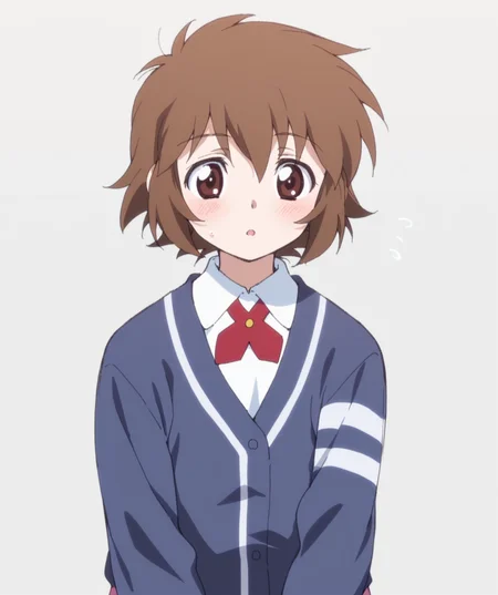 masterpiece, best quality, amazing quality, very aesthetic, ultra detail, clear line, solo, <lora:aiko_marie _harmony:0.8>, aiko, brown eyes, short hair, brown hair, school uniform, blue cardigan, white shirt, red ribbon tie, pink skirt, upper body, simple background, <lora:LECO_BadHands:1.2>, <lora:LECO_GoodHands:-1.2>, <lora:cfg_scale_boost:0.7>