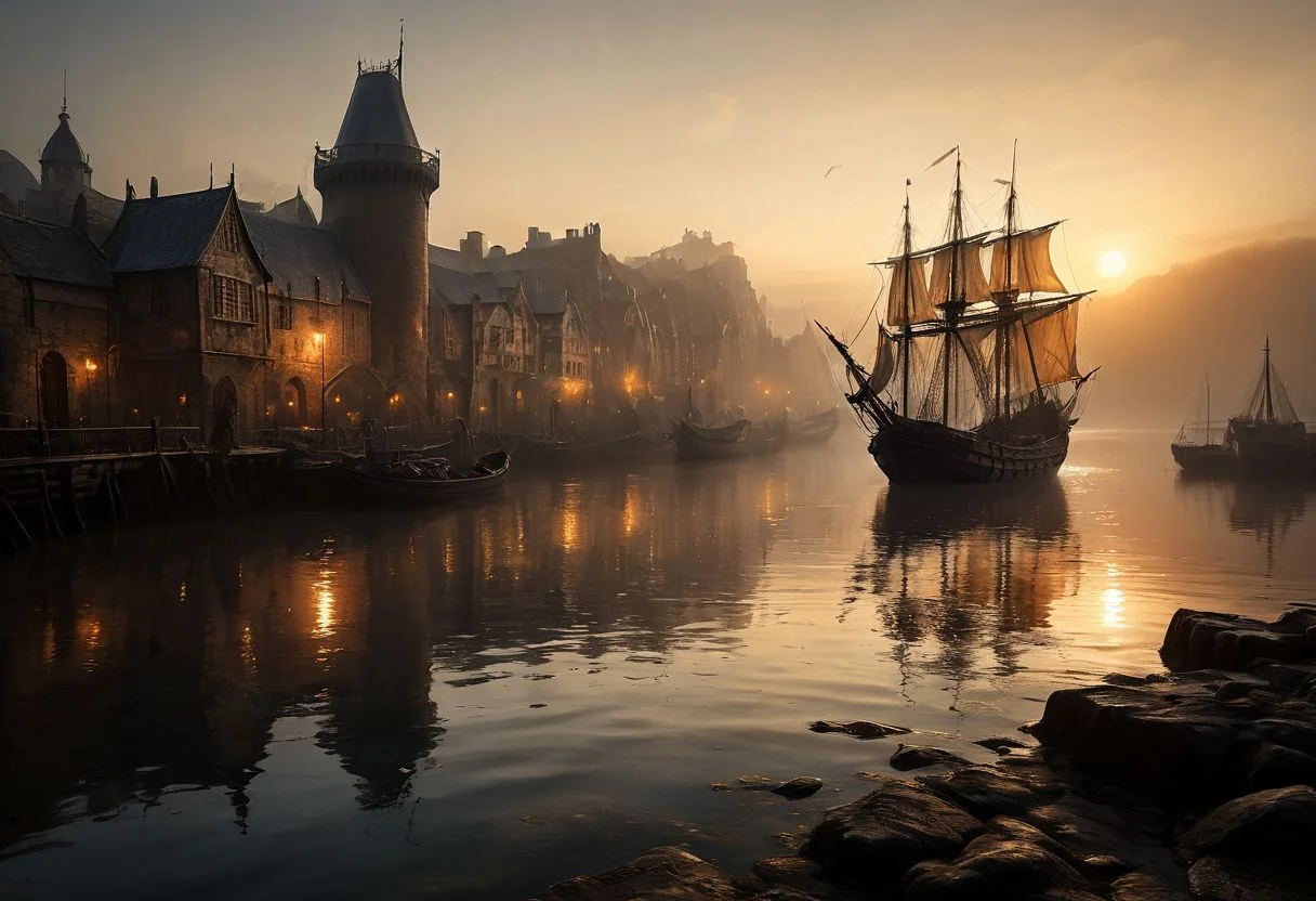 overall tone is surreal, as if the viewer has stumbled upon this scene by chance, caught between the worlds of reality and fantasy. The level of detail is astonishing, from the intricate patterns on the ships' sails to the weathered wood of the quayside. The image has an otherworldly quality, as if it were painted by a master of the surrealist movement. low angel,
<lora:add-detail-xl:0.9> dvr-lnds-sdxl <lora:MJ52:0.5> <lora:zavy-cntrst-sdxl:0.4> <lora:zavy-rmlght-sdxl:0.4> <lora:fog_creatures_v4:0.5>