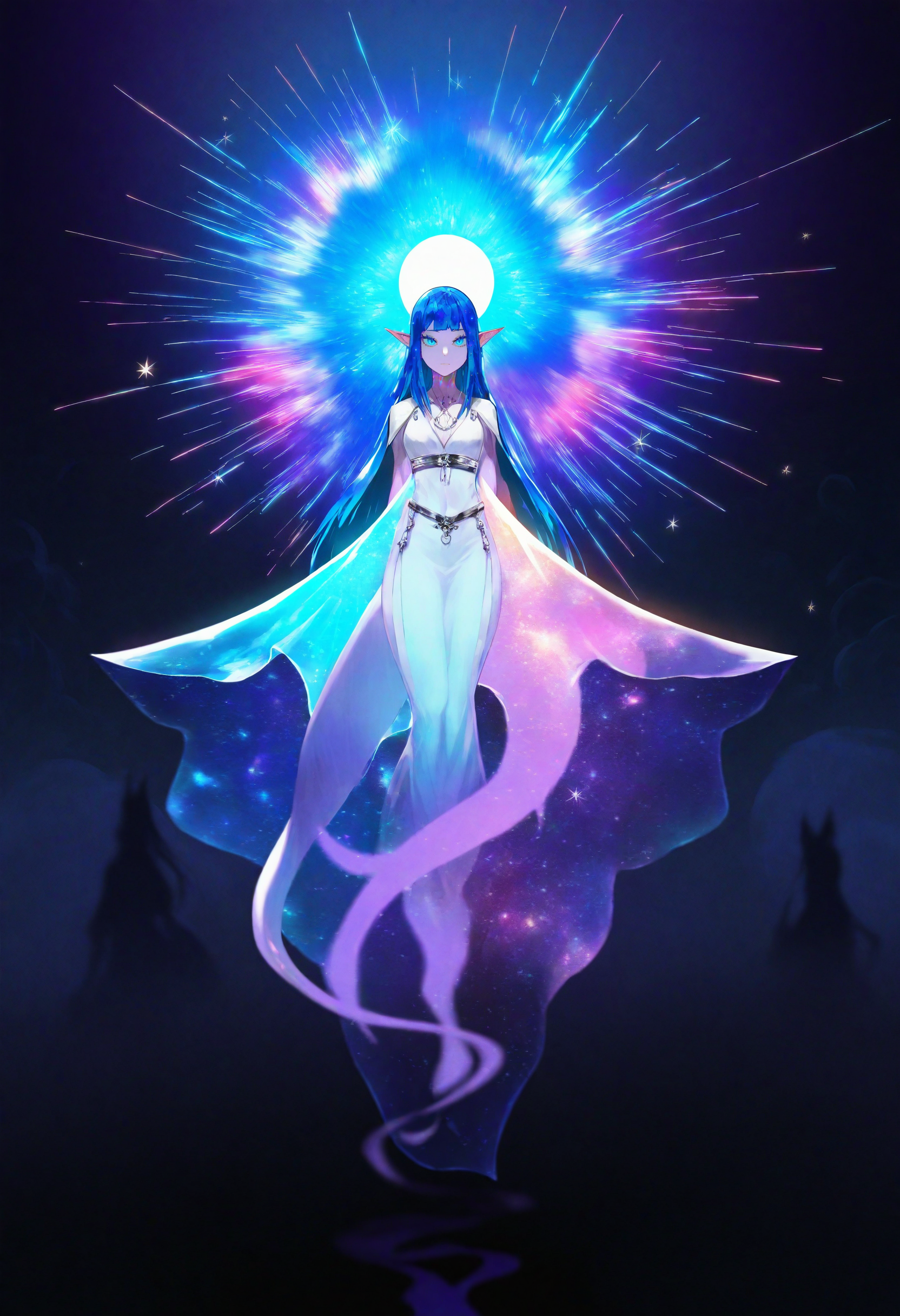bioluminescence, artist:[ekrea jan|diyokama|say hana|lam \(ramdayo\)],
ultraviolet, silhouette, closed mouth, double exposure, iridescent nebula galaxy, ethereal glow, bloom, hdr, blue glow, looking at viewer, orions belt, see-through, tail, blue eyes, blue glow, blue hair, glowing, monster girl, see-through silhouette, pointy ears, 
masterpeice, best quality, very aesthetic, absurdres
<lora:noobai_vpred_1_aqm_complete_v3:1>