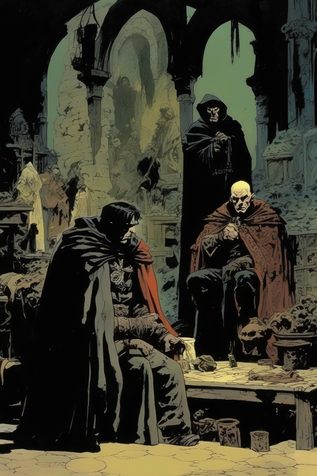 <lora:Mike Mignola Style:1>Mike Mignola Style - a scene from Lord of the Rings, Mike Mignola and Milton Caniff and Ilya Repin